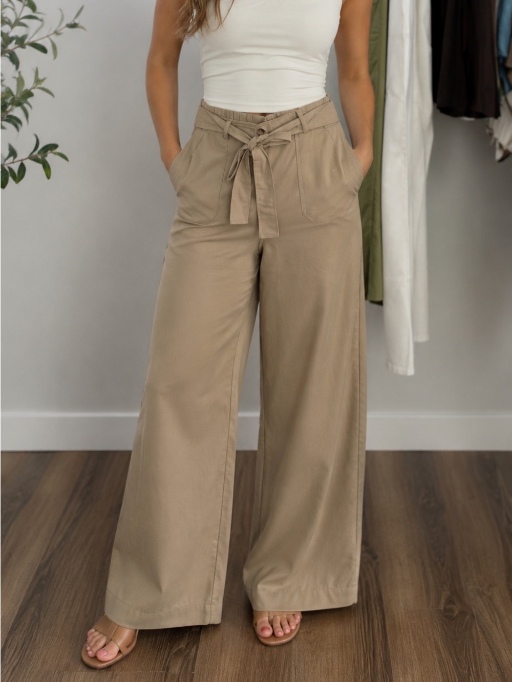 Hyfve High Waisted Taupe Wide-Leg Trousers – Size Small – NWT